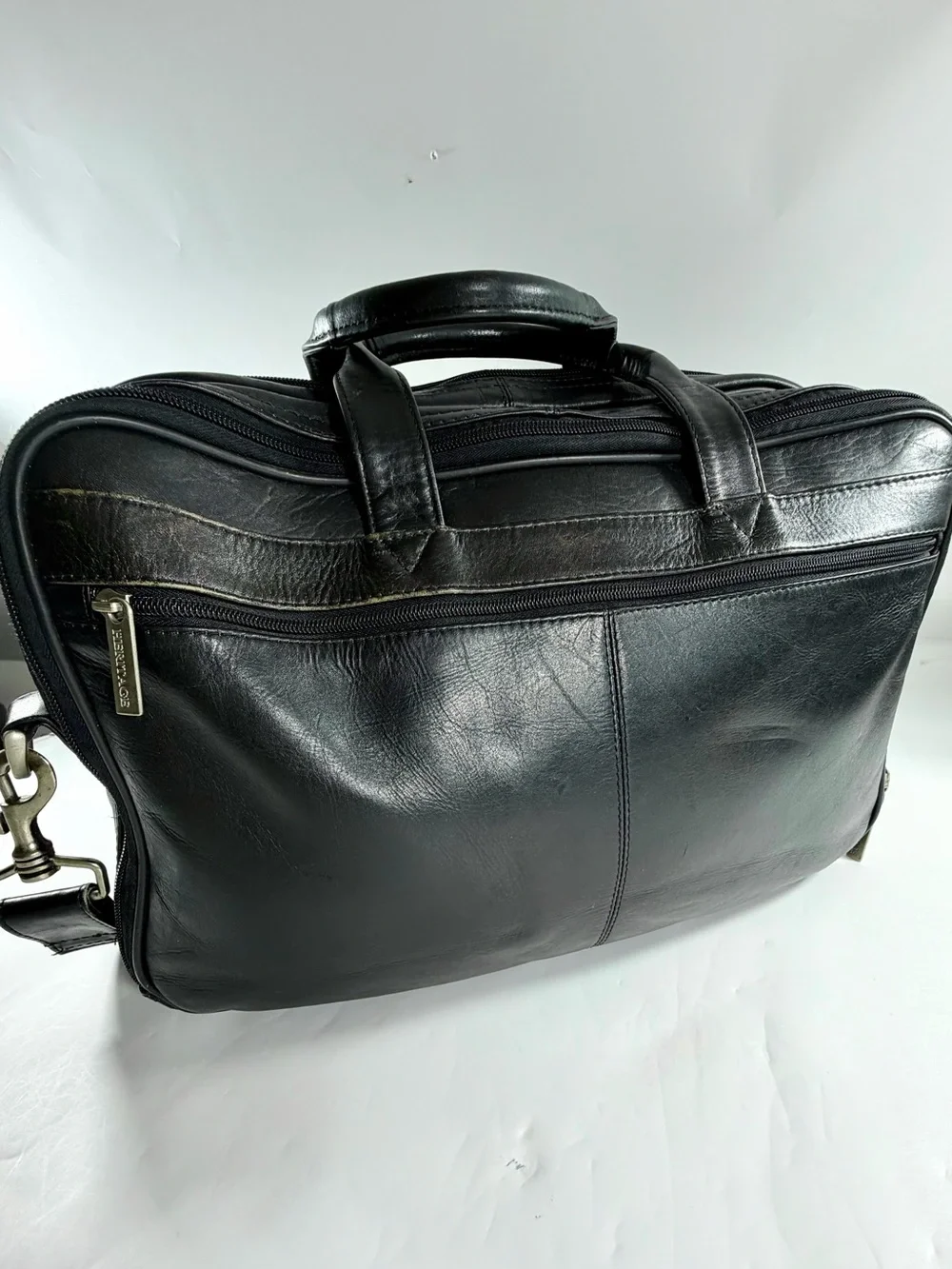 Heritage Black Leather Laptop Briefcase Messenger Bag Travel Organizer